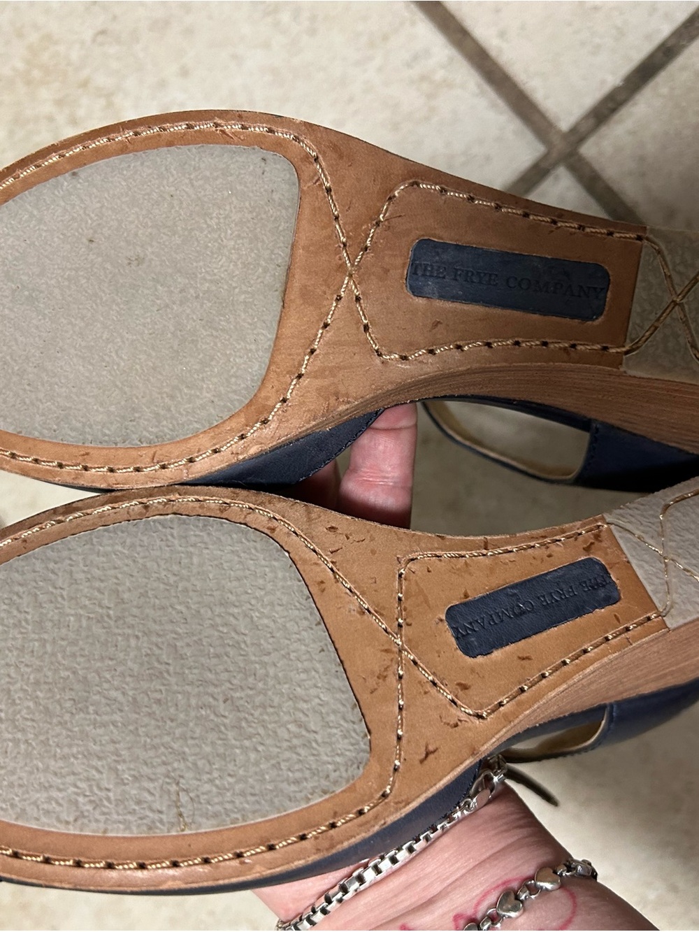 Frye Navy Leather Peep-Toe Ankle Strap Heels - Picture 5 of 5